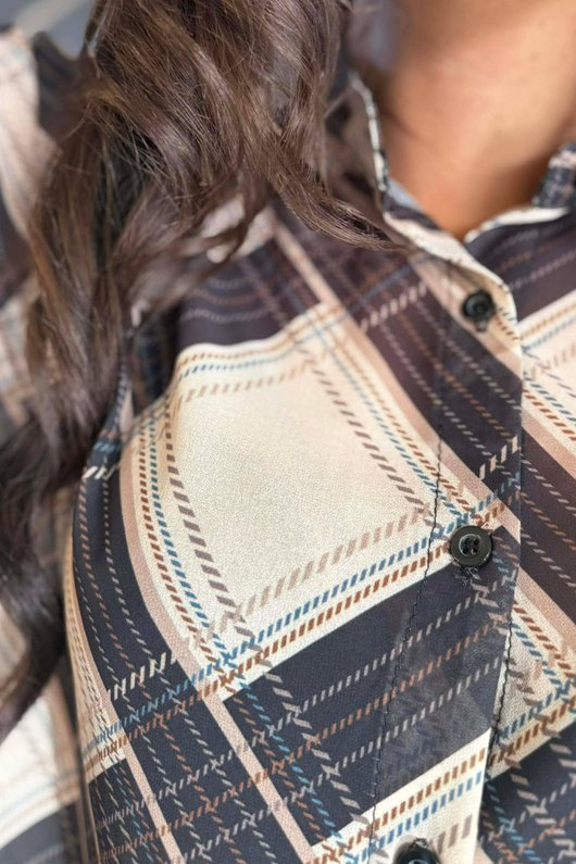 Ainsley Plaid Chiffon Blouse Stone